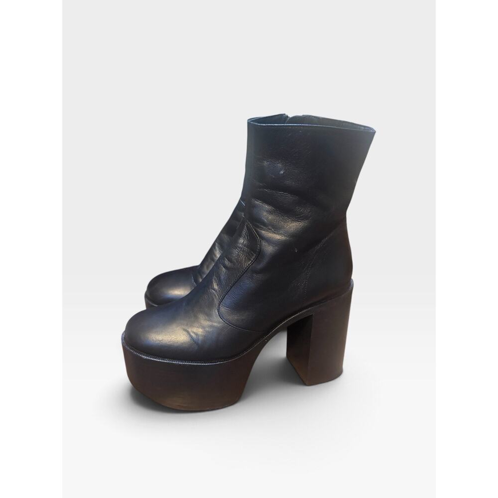 Simon Miller High Raid Black Leather 4in Platform Boots Zip Round Toe SZ 37/ US - Picture 6 of 13